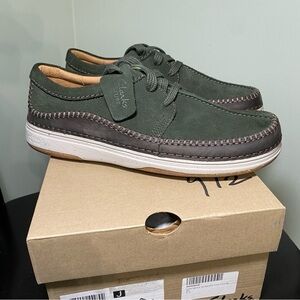 Clarks Nature 5 Tie Mens Olive‎ Green Suede Oxfords Lace Ups Casual Shoes 9.5